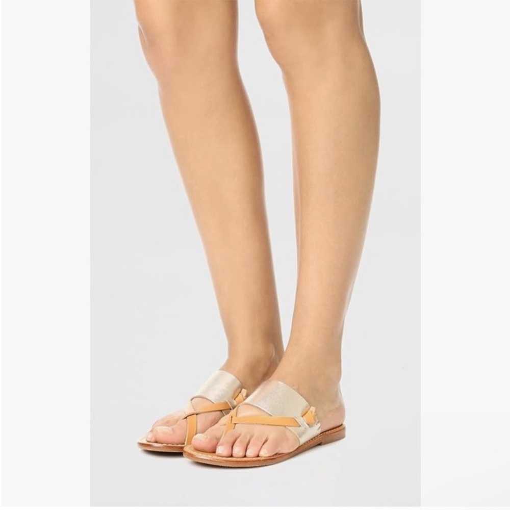 🩶NEW SOLUDOS SLOTTED THONG LEATHER SANDALS IN PLATINUM 6